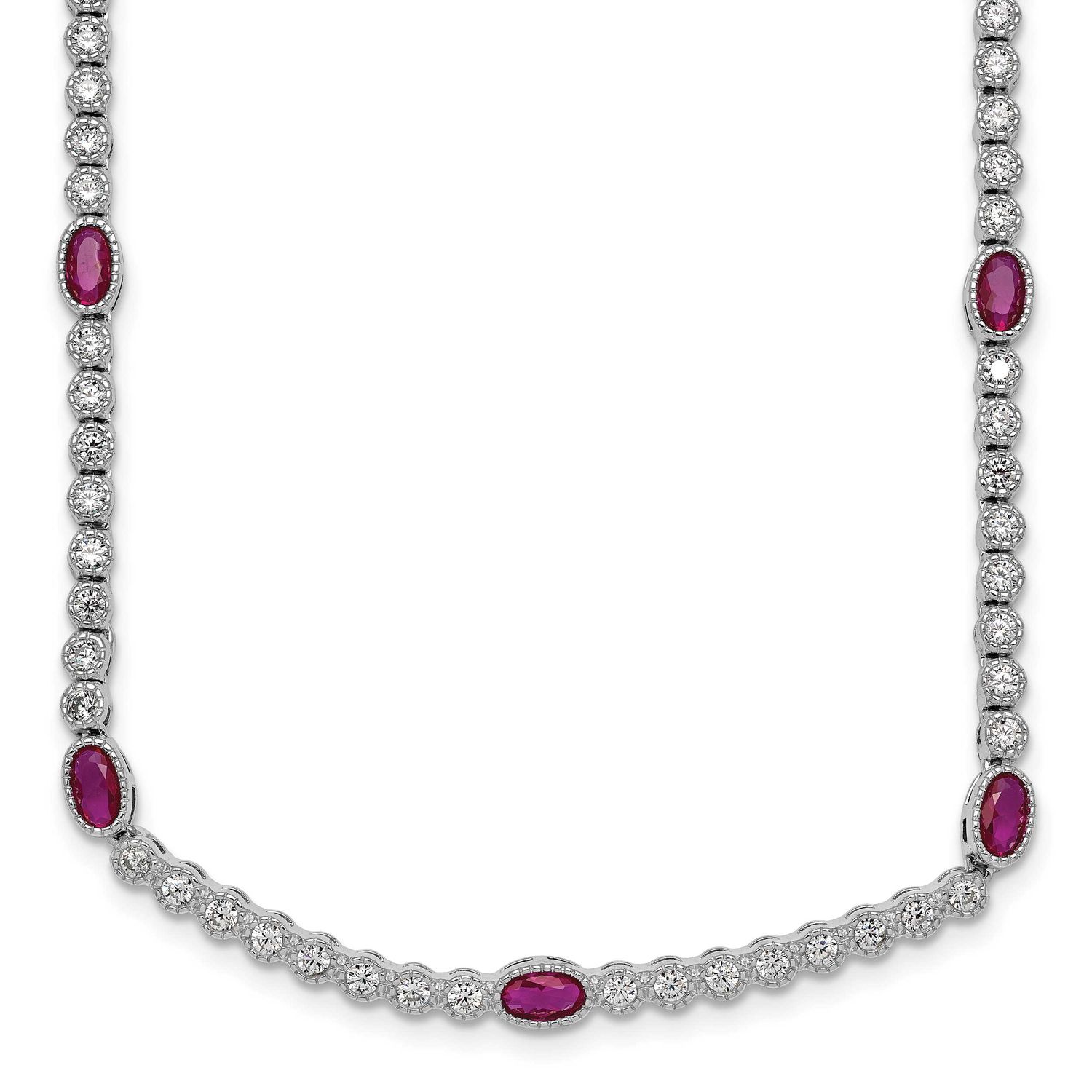 Red and White CZ Necklace Sterling Silver Rhodium-Plated Polished, MPN: QG6996-17, UPC: