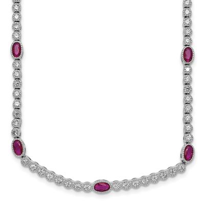 Red and White CZ Necklace Sterling Silver Rhodium-Plated Polished, MPN: QG6996-17, UPC: