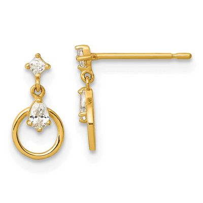 CZ Circle Post Dangle Earrings 14k Gold Polished, MPN: YE2265, UPC:
