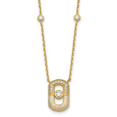 CZ Enamel 16 Inch with 1.5 Inch Extension Necklace Sterling Silver Gold-Tone, MPN: QG6979GP-16, UPC: