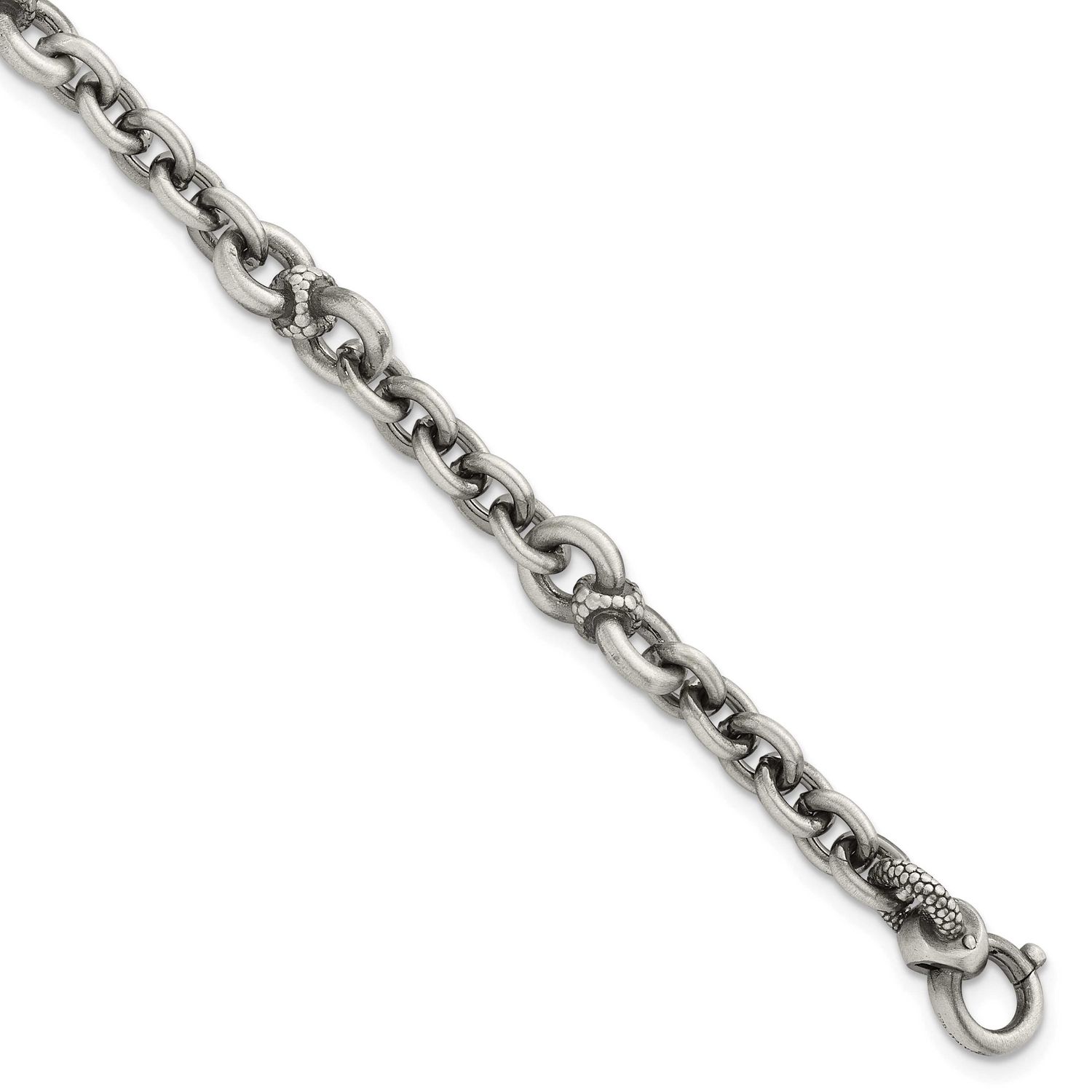 Black Ruthenium Brushed Fancy Textured Link Men&#39;s Bracelet Sterling Silver, MPN: QG6789-8.5, UPC: