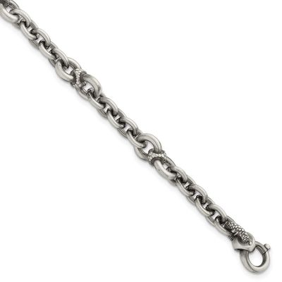 Black Ruthenium Brushed Fancy Textured Link Men&#39;s Bracelet Sterling Silver, MPN: QG6789-8.5, UPC: