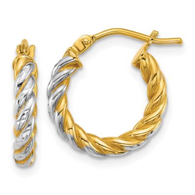 Diamond-cut Twisted 2.75mm Hoop Earrings 14k Gold with Rhodium Polished, MPN: TF2437, UPC: