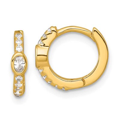 Round and Oval CZ Hinged Round Hoop Earrings Sterling Silver Gold-Tone, MPN: QE18117GP, UPC: