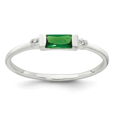 Green and White Rectangular CZ Ring Sterling Silver Polished, MPN: QR7759, UPC: