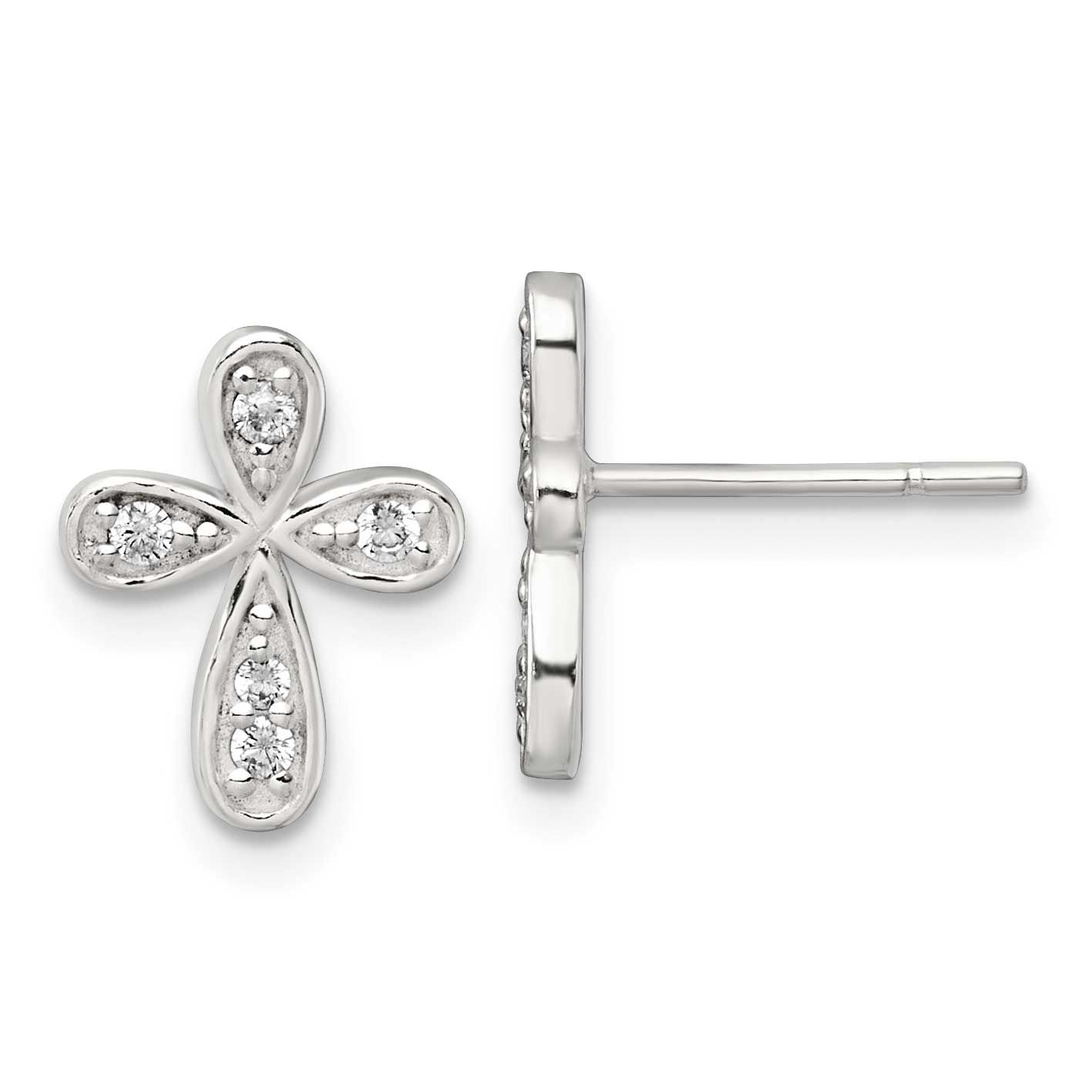 CZ Cross Post Earrings Sterling Silver Polished, MPN: QE18243, UPC: