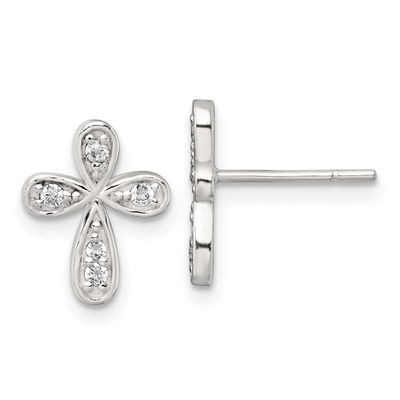 CZ Cross Post Earrings Sterling Silver Polished, MPN: QE18243, UPC: