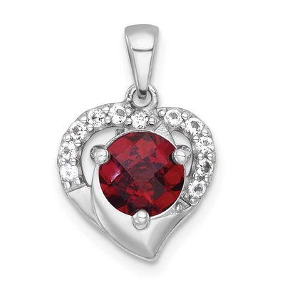 Polished Fancy Garnet and White Topaz Heart Pendant Sterling Silver Rhodium-Plated, MPN: QP6002GA, …