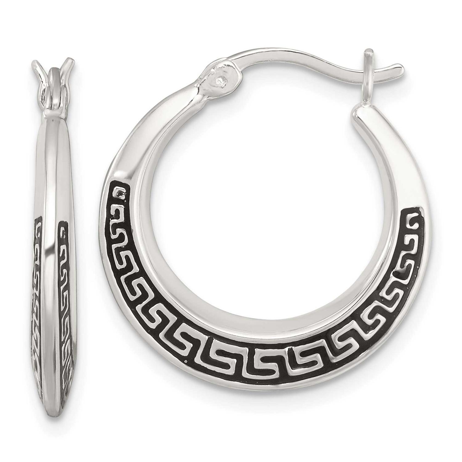 Enameled Greek Key Hoop Earrings Sterling Silver Polished, MPN: QE17910, UPC: