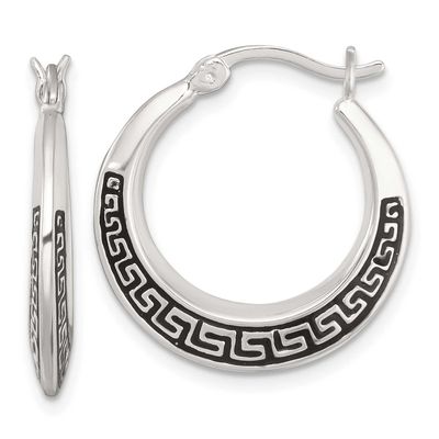 Enameled Greek Key Hoop Earrings Sterling Silver Polished, MPN: QE17910, UPC: