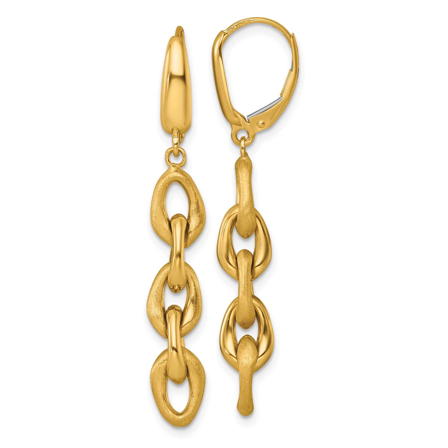 Brushed Chain Leverback Dangle Earrings 56 Inch 14k Gold Polished, MPN: SF3229E, UPC: