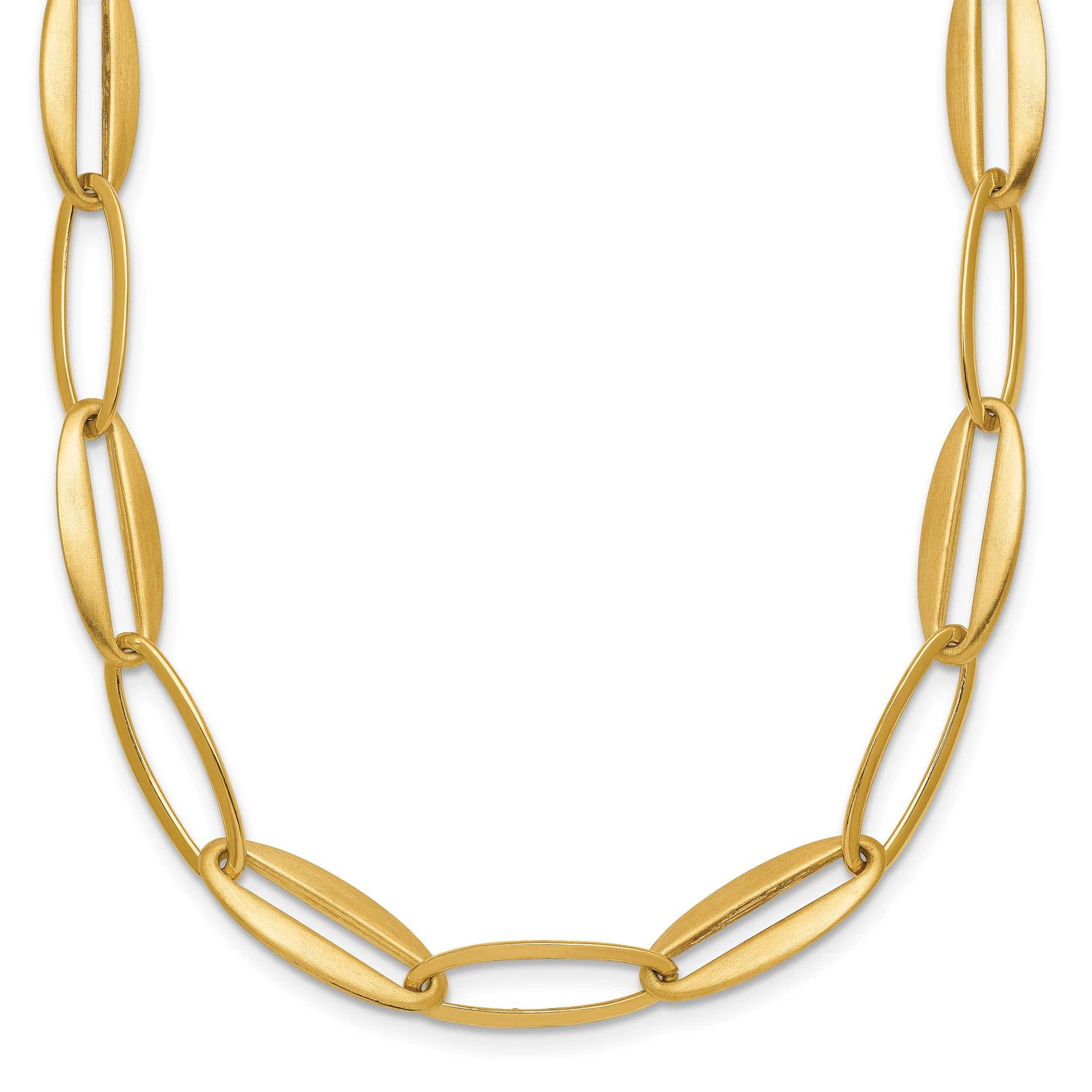 Brushed and Polished Long Oval Link 7.25mm Necklace 14k Gold, MPN: SF3245-18, UPC: