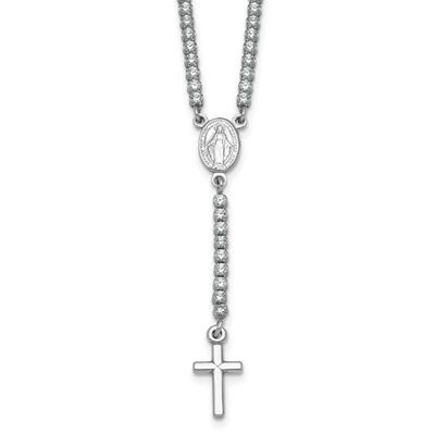 CZ 15.5 Inch with 2 Inch Extender Rosary Necklace Sterling Silver Rhodium-Plated Polished, MPN: QH5…