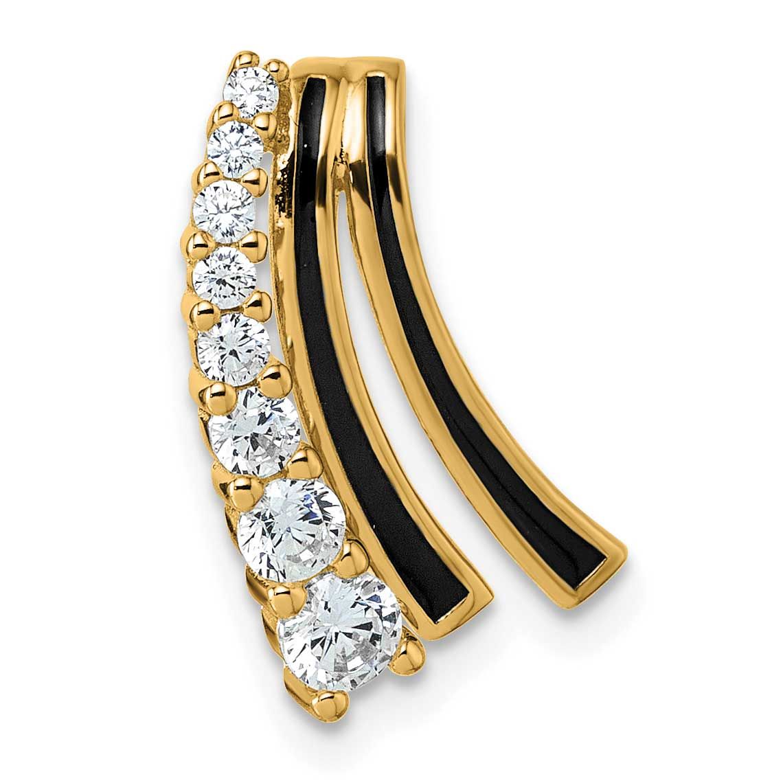Black Enamel CZ Chain Slide Pendant 18.1 Inch Sterling Silver Gold-Tone, MPN: QG7171P, UPC: