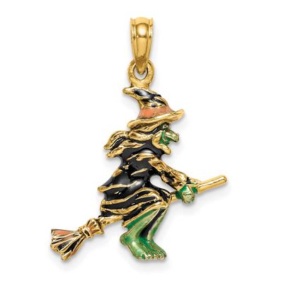 3-D Enameled Witch Flying On Broom Charm 14k Gold, MPN: K6887, UPC: 637218128501