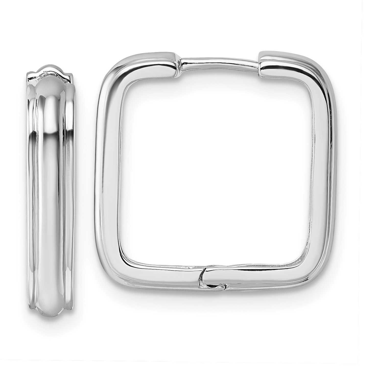 Polished and Grooved Square Hoop Earrings Sterling Silver Rhodium-Plated, MPN: QE17937, UPC: