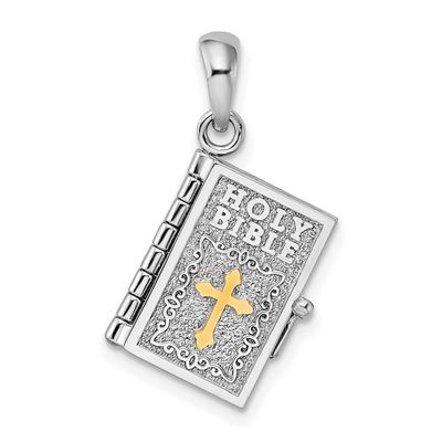 De-Ani 3D Lords Prayer Holy Bible with 14k Pendant Sterling Silver Rhodium-Plated, MPN: QC10910G, U…