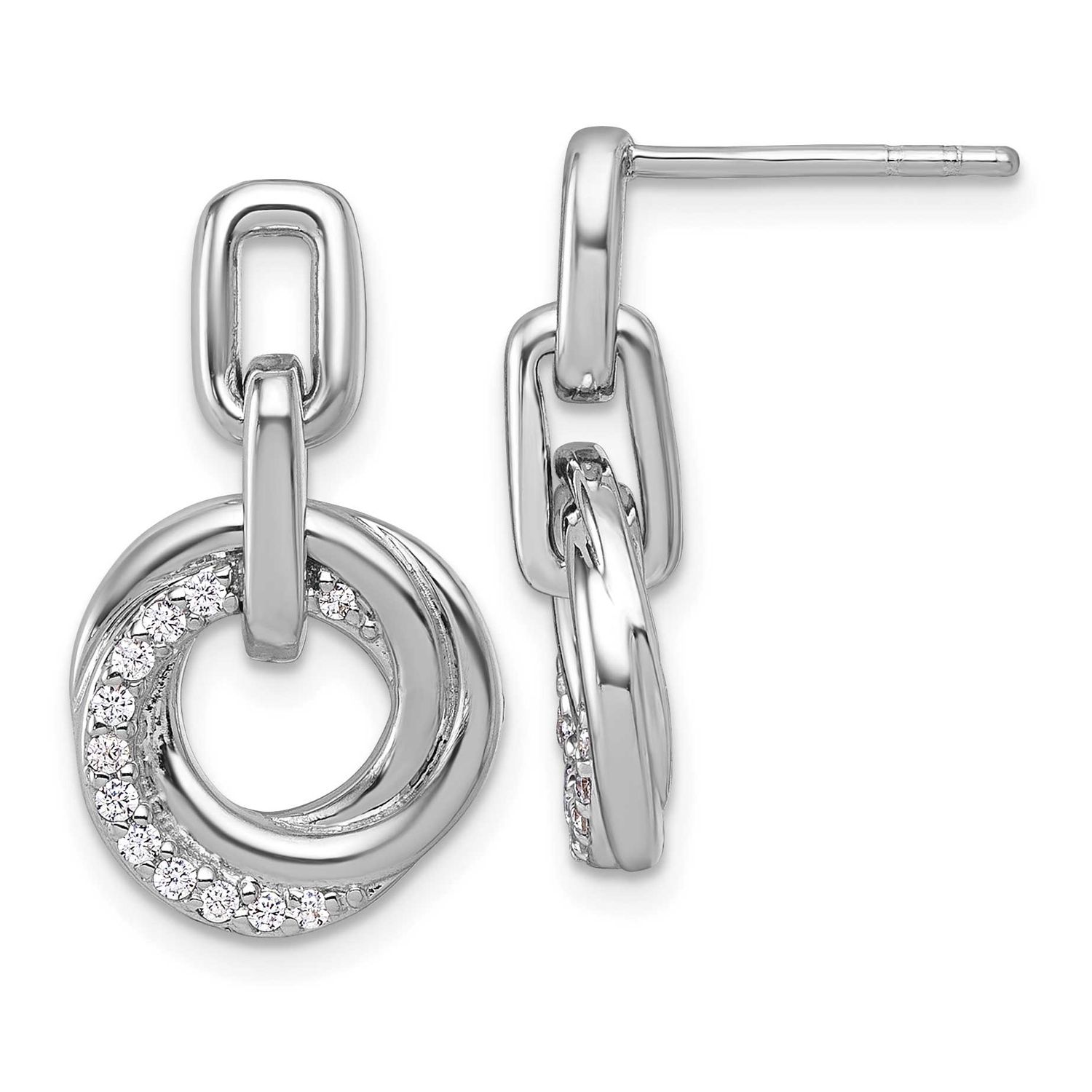 CZ Circle Twist Dangle Post Earrings Sterling Silver Rhodium-Plated, MPN: QG7136E, UPC: