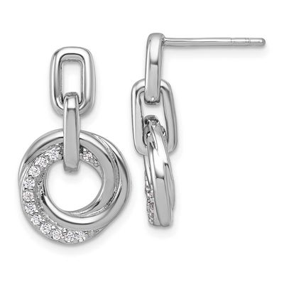 CZ Circle Twist Dangle Post Earrings Sterling Silver Rhodium-Plated, MPN: QG7136E, UPC: