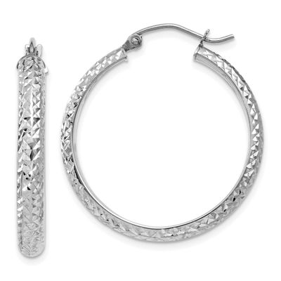 Diamond-Cut 3.5x28mm Hollow Hoop Earrings 10k White Gold, MPN: 10TC812, UPC:
