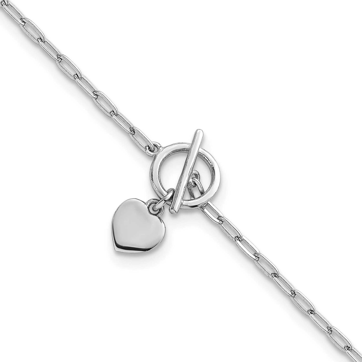 Heart Paperclip Link 6.5 Inch with 1 Inch Extension Bracelet Sterling Silver Rhodium-Plated Polishe…