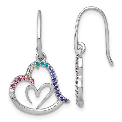 Multi Color Nano Crystal Heart Dangle Shepherd Hook Earrings Sterling Silver Rhodium-Plated, MPN: Q…