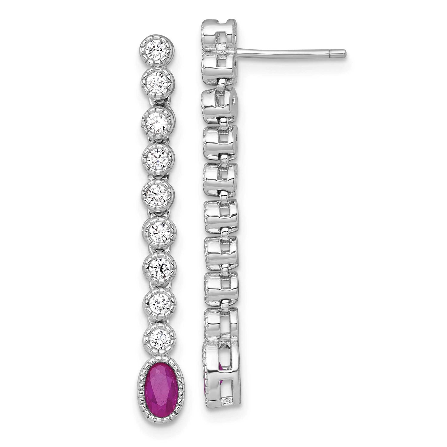 Red/White CZ Post Dangle Earrings Sterling Silver Rhodium-Plated Polished, MPN: QG6996E, UPC:
