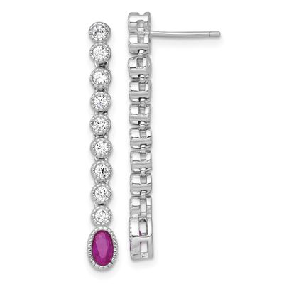 Red/White CZ Post Dangle Earrings Sterling Silver Rhodium-Plated Polished, MPN: QG6996E, UPC: