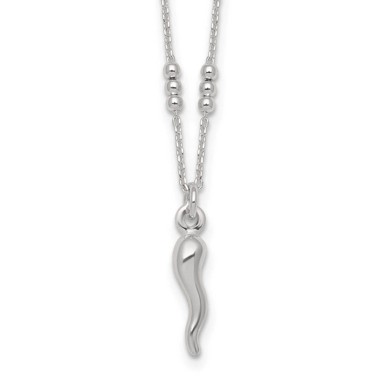 Beaded Italian Horn 18 Inch Necklace Sterling Silver Polished, MPN: QG7088-18, UPC: