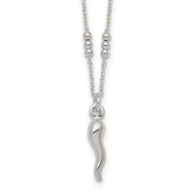 Beaded Italian Horn 18 Inch Necklace Sterling Silver Polished, MPN: QG7088-18, UPC: