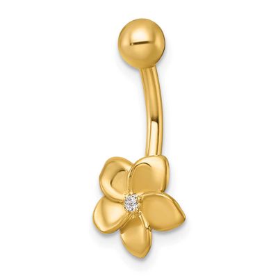 14 Gauge CZ Plumeria Navel Ring 10k Gold Polished, MPN: 10BD220, UPC: