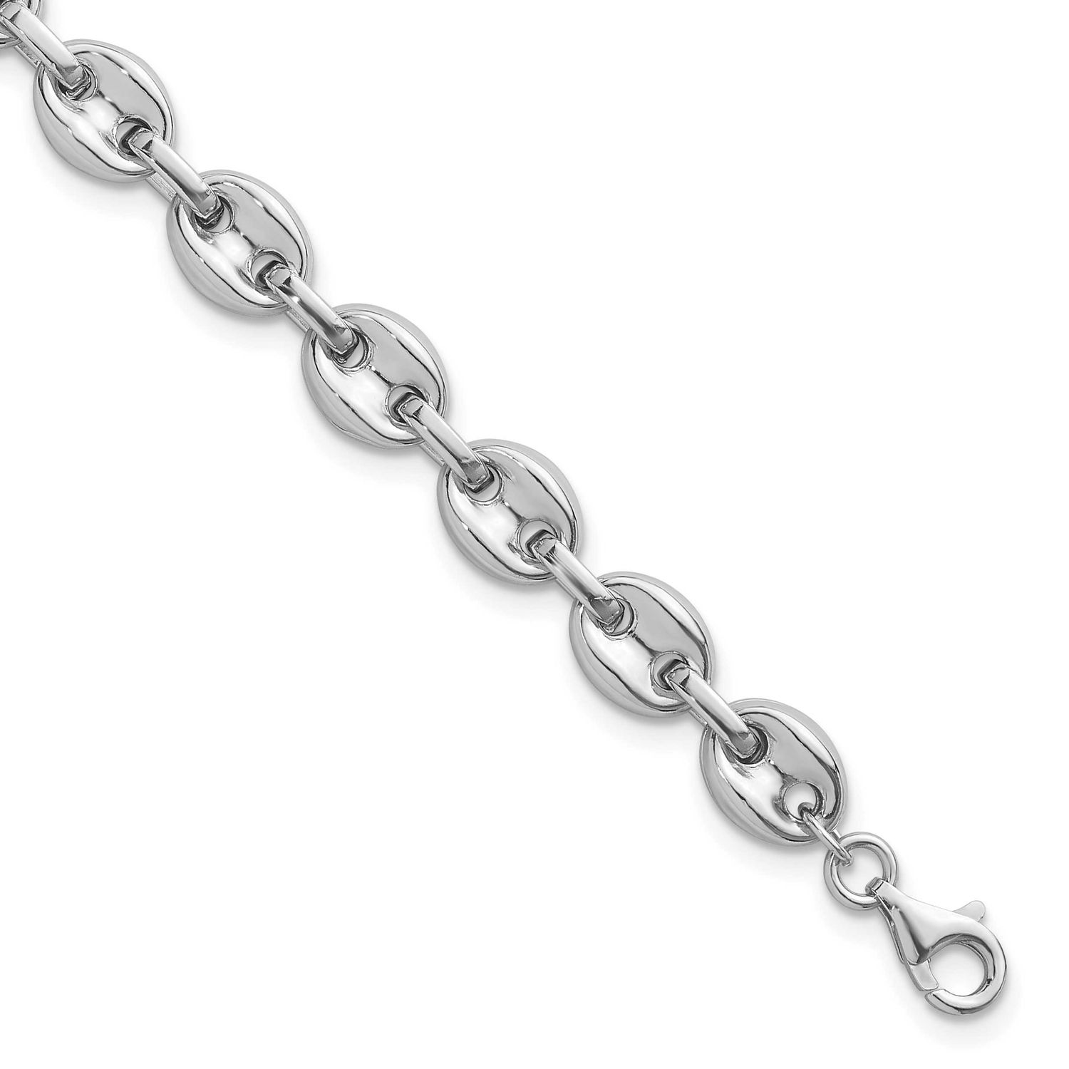 Puffed Mariner Chain 7.75 Inch Bracelet 7.75 Inch Sterling Silver Rhodium-Plated Polished, MPN: QG6…