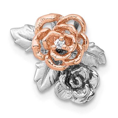 Rose Gold-Plated CZ Flower Chain Slide Pendant 14.6 Inch Sterling Silver Rhodium-Plated, MPN: QG722…