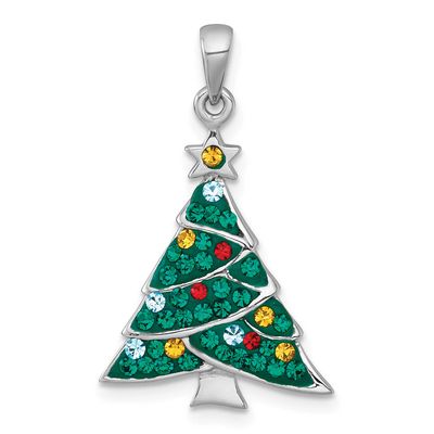 Multi Color Crystal Christmas Tree Charm Sterling Silver Rhodium-Plated, MPN: QC11557, UPC: