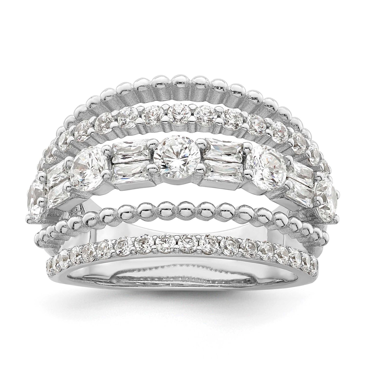 CZ 5 Row Ring Sterling Silver Rhodium-Plated, MPN: QR7256, UPC: