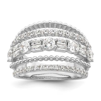CZ 5 Row Ring Sterling Silver Rhodium-Plated, MPN: QR7256, UPC: