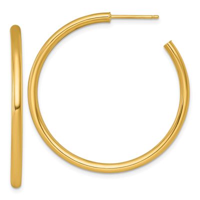 2.5 x 40mm Polished Post Hoop Earrings 14k Gold, MPN: TF2522, UPC: