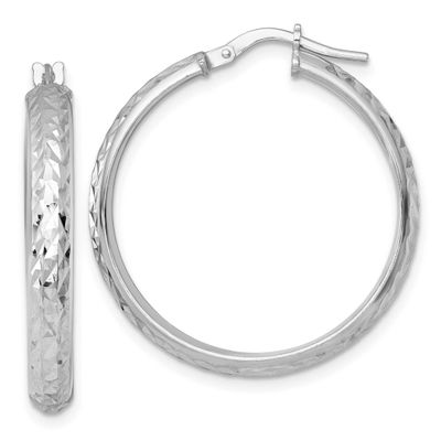 Diamond-Cut Hoop Earrings Sterling Silver Rhodium-Plated Polished, MPN: QE17832, UPC: