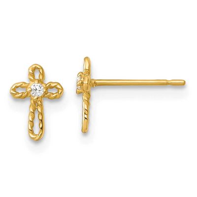 Madi K Polished and Twisted CZ Cross Post Earrings 14k Gold, MPN: GK1209, UPC: