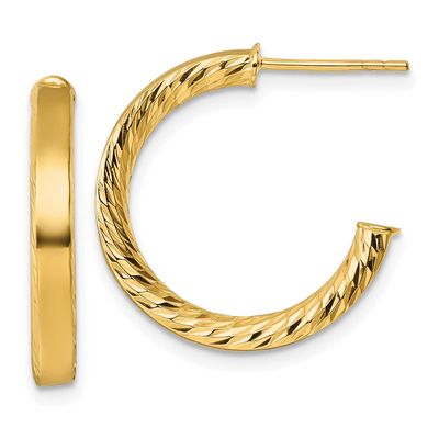 Diamond-cut Tube Post Hoop Earrings 14k Gold Polished, MPN: TF2550, UPC: