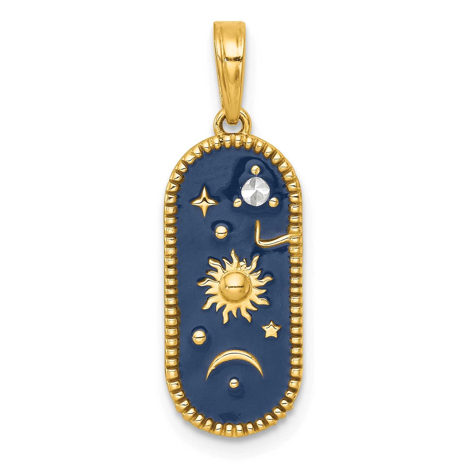 Enamel Sun and Moon Charm 14k Gold with Rhodium Polished, MPN: K10039, UPC: