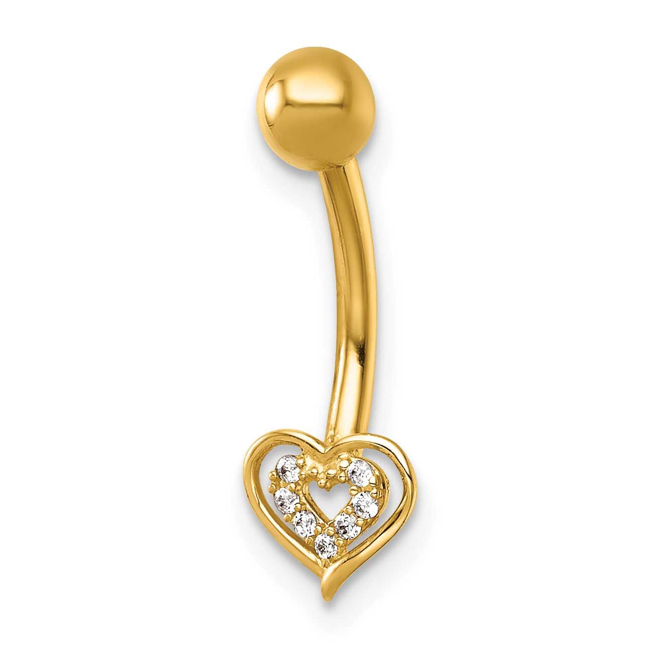14 Gauge Polished CZ Double Heart Navel Ring 14k Gold, MPN: BD328, UPC: