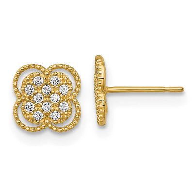 Pave CZ Floral Post Earrings 10k Gold Polished, MPN: 10ER404, UPC: