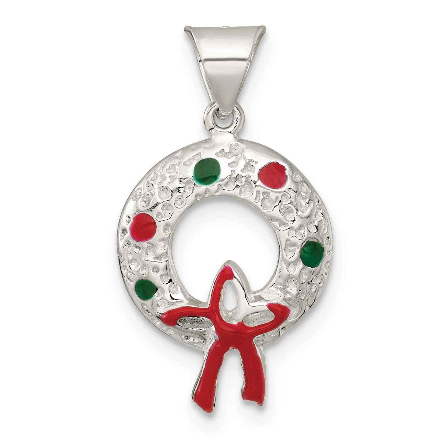 Textured Enameled Wreath Charm Sterling Silver Polished, MPN: QC11559, UPC: