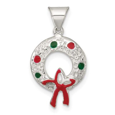 Textured Enameled Wreath Charm Sterling Silver Polished, MPN: QC11559, UPC:
