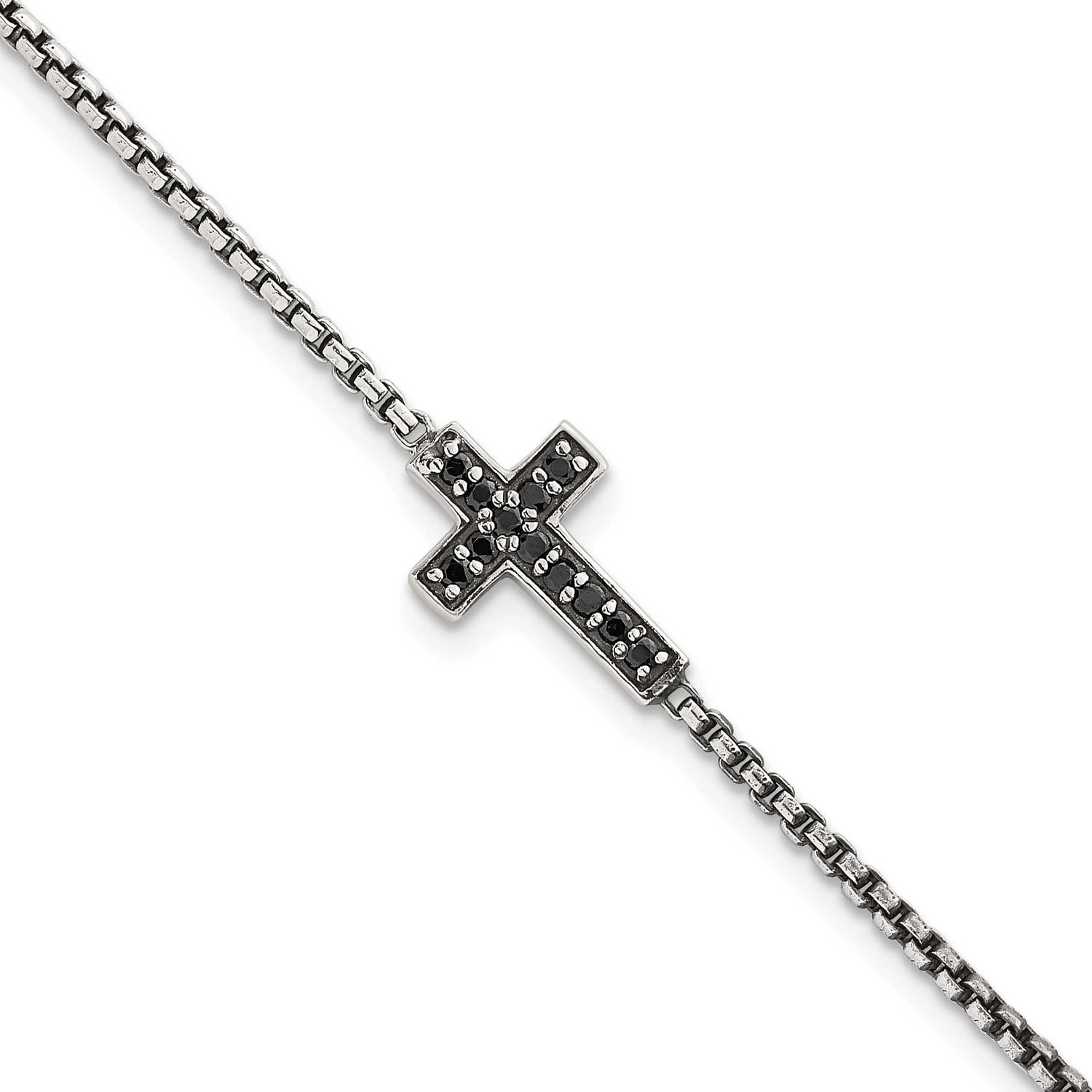 Antiqued Black CZ Cross 7.5 Inch Bracelet Sterling Silver Polished, MPN: QG6876-7.5, UPC: