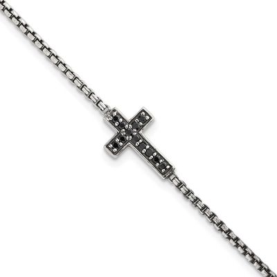 Antiqued Black CZ Cross 7.5 Inch Bracelet Sterling Silver Polished, MPN: QG6876-7.5, UPC: