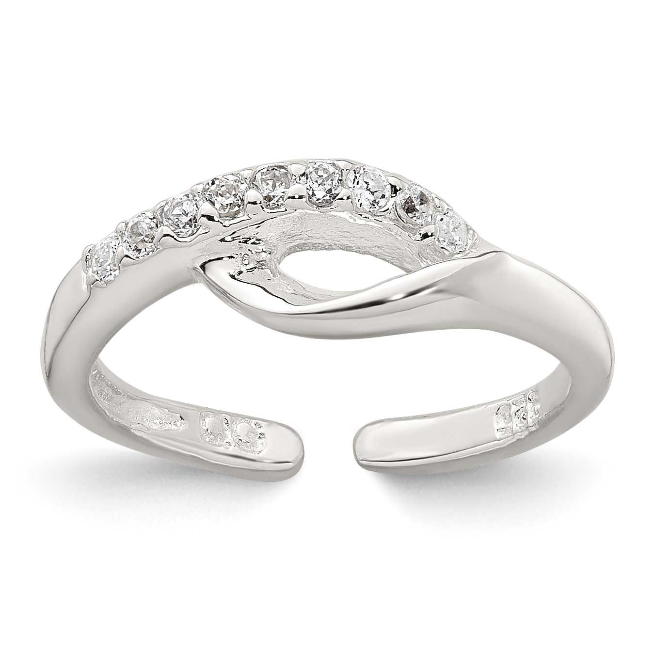 Fancy CZ Adjustable Toe Ring Sterling Silver Polished, MPN: QR7669, UPC: