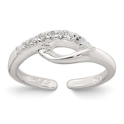Fancy CZ Adjustable Toe Ring Sterling Silver Polished, MPN: QR7669, UPC: