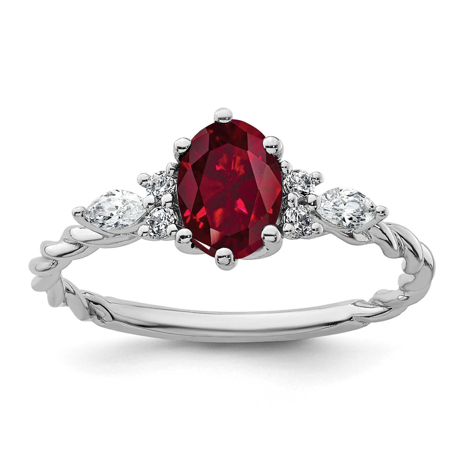 Polished Diamond and Lab Created Ruby Twisted Ring 14k White Gold, MPN: RM9791-CRU-017-WAA, UPC: